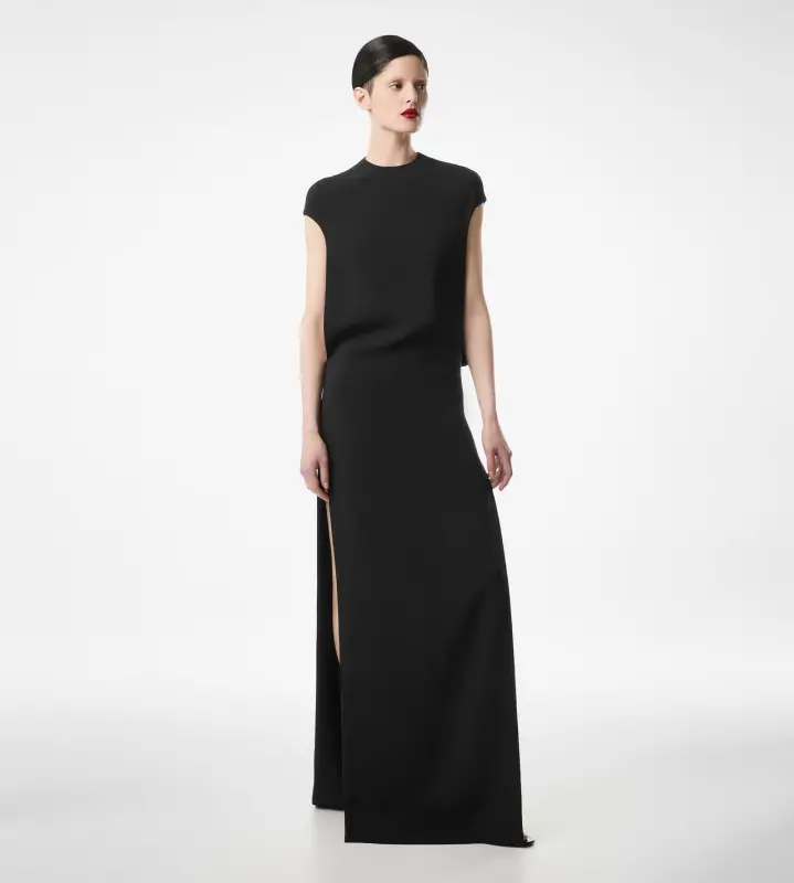 SILK DOUBLE GEORGETTE STRETCH EVENING DRESS BLACK online